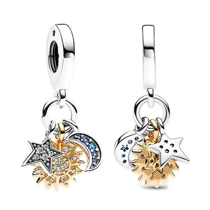 925 Sterling Silver Colorful Heart Clover Rose Star Butterfly Bird Zircon Bead Charms for DIY Bracelet and Necklace Gifts for Women