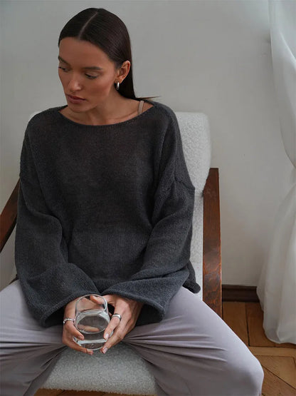 Transparent Knit Sweater for Women Loose Fit Cozy Autumn