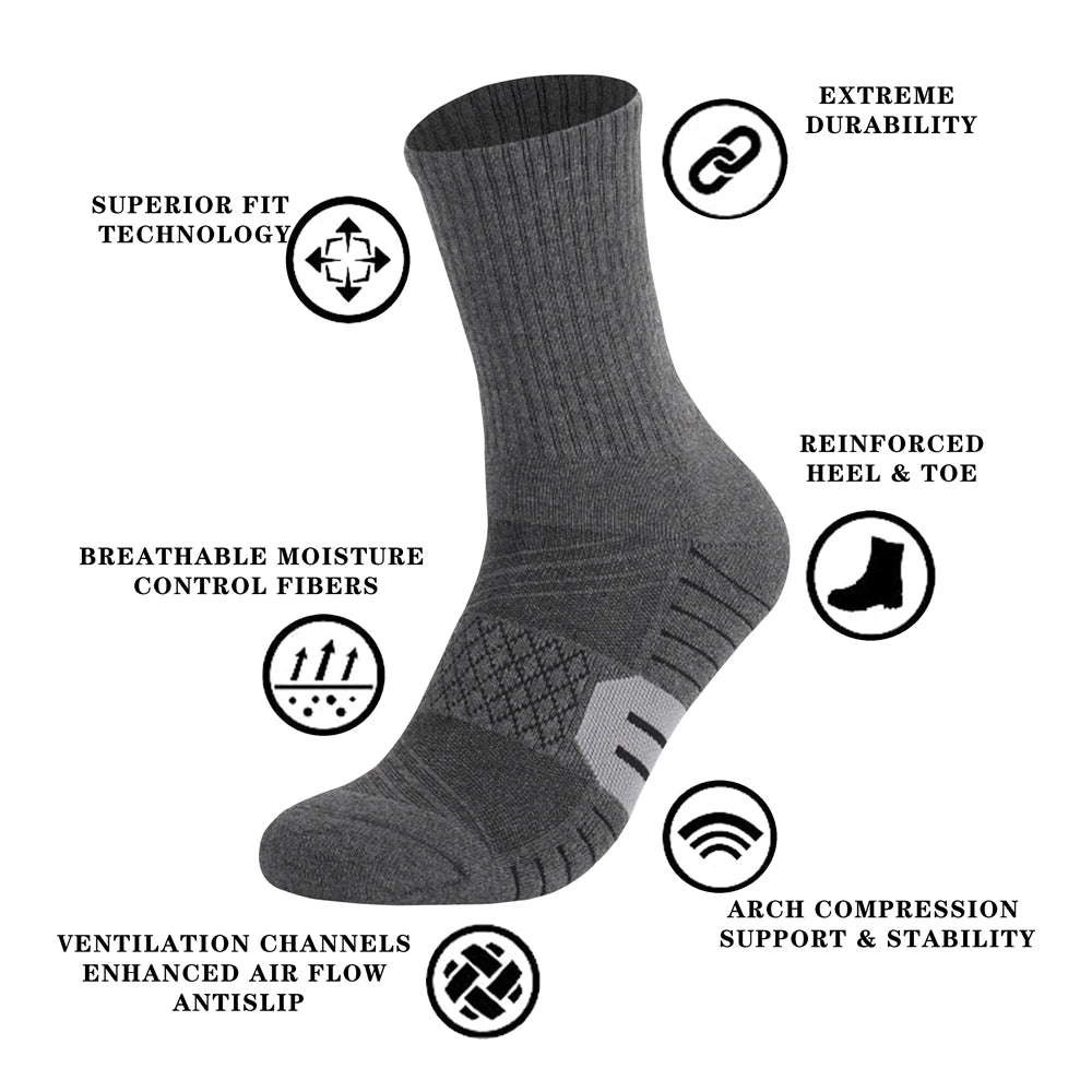 6 Pairs Unisex Heavy Cushion Hiking Socks Cotton Anti Odor