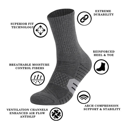 6 Pairs Unisex Heavy Cushion Hiking Socks Cotton Anti Odor
