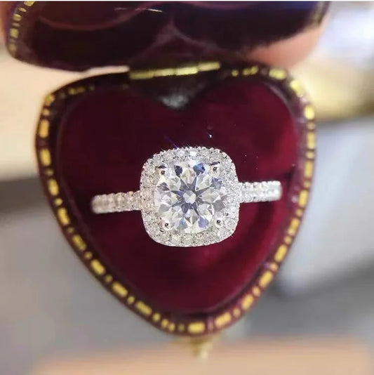 Real 100 Percent 925 Sterling Silver Diamond Engagement Wedding Band Ring Set for Women