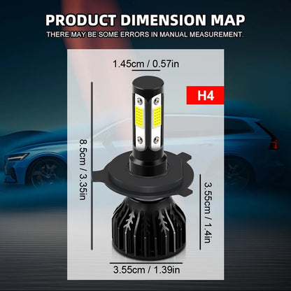 LED Headlamp H4 25000LM 200W Hi Lo Beams Car Fog Lamp Bulb 6000K 8000K 12V 4 Sided LED COB Chip 360 Degree Lighting