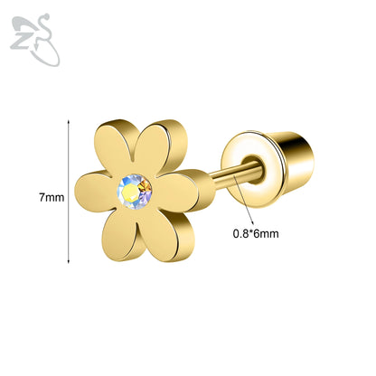 Charming Stainless Steel Flower Butterfly Stud Earrings for Children and Women