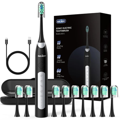 SEJOY Sonic Electric Toothbrush JS10 5 Modes Smart Care Black Set UNITED KINGDOM