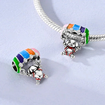 Sterling Silver Cat and Flower Heart Charm for DIY Bracelet Jewelry KTC1674