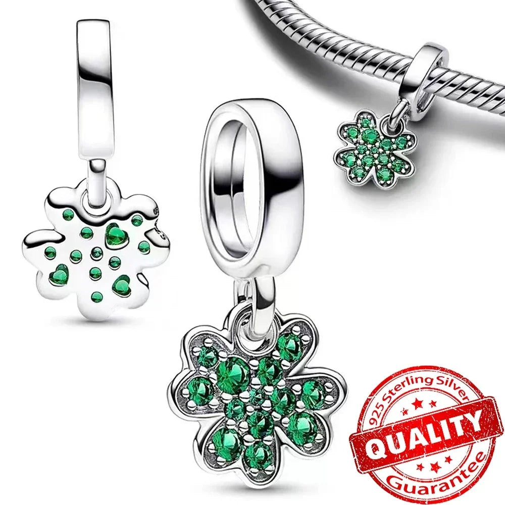 Green Monstera Leaf Charm 925 Sterling Silver Dangle Bracelet Jewelry for Women FCC272