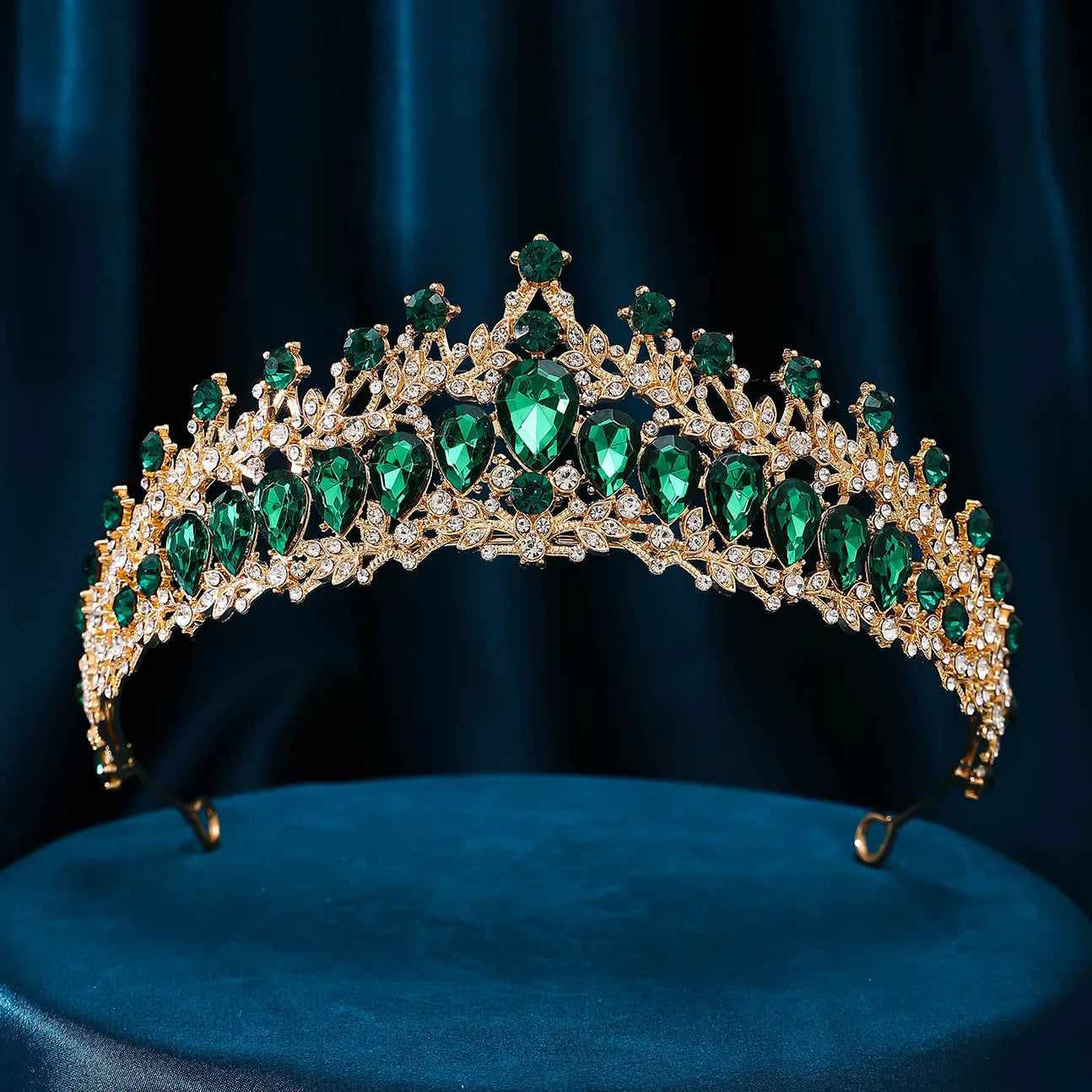 Baroque Luxe Green Crystal Bridal Tiara - Top-Rated Flower Headpiece for Weddings Style F Gold Green