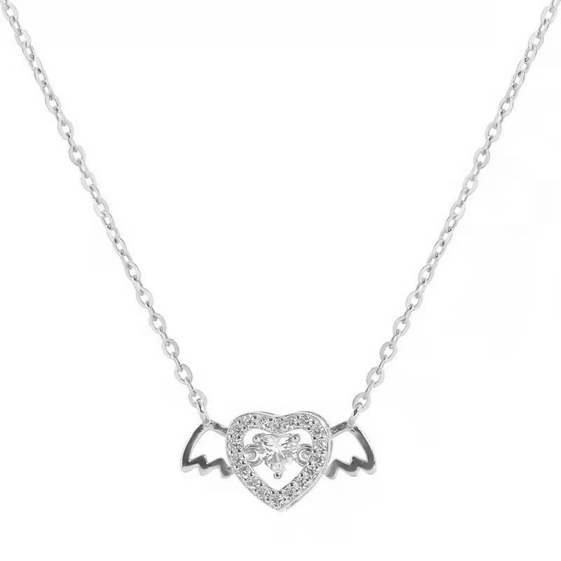 Elegant Angel Wings Heart Necklace for Women - Silver Plated Clavicle Pendant by JWER