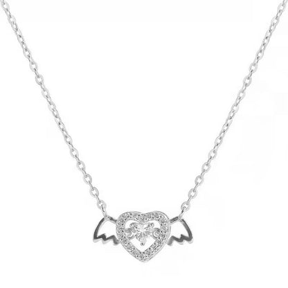 Elegant Angel Wings Heart Necklace for Women - Silver Plated Clavicle Pendant by JWER