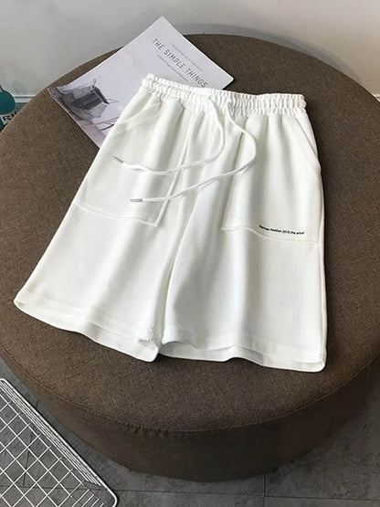 Summer High Waist Wide Leg Knee Length Shorts Drawstring