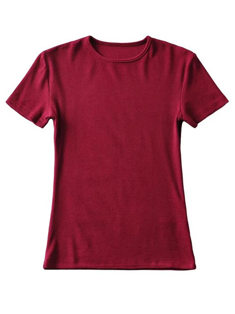 Slim Cotton Blend Cropped Tee For Women O Neck Summer