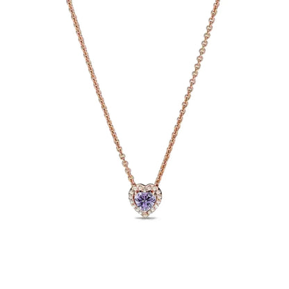 925 Silver Heart-Shaped Necklace with Purple Blue Green Zircon for Exquisite Jewelry Gifts for Women