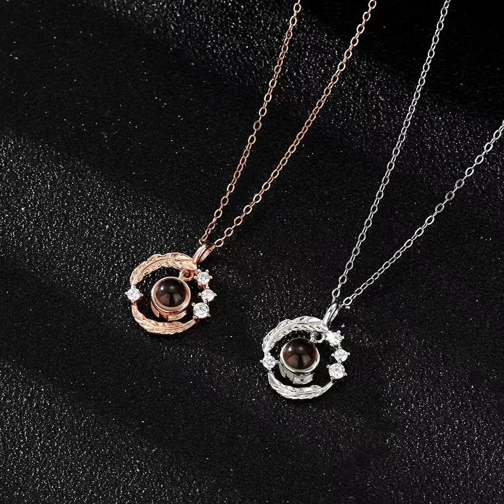 Custom Photo Projection Necklace Copper Pendant with Titanium Steel Chain for Women