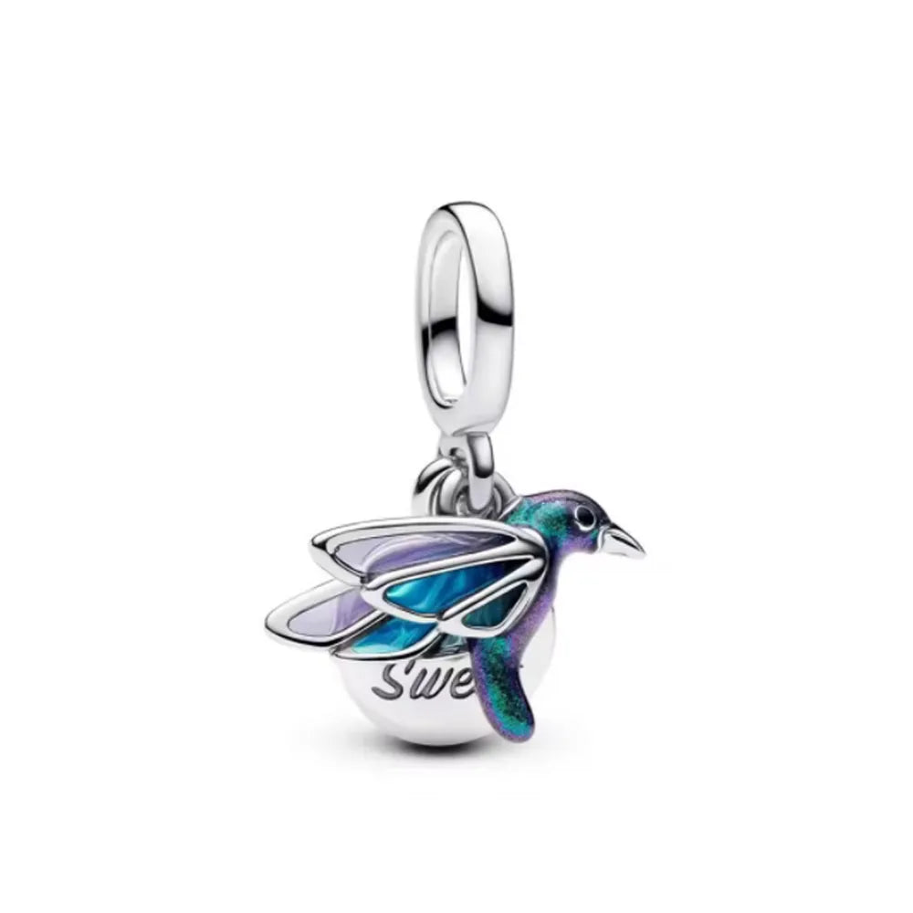 European 925 Sterling Silver Love Dragonfly Butterfly Charm Bead for Bracelet and Necklace Jewelry for Women