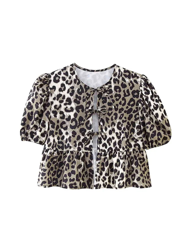 Hollow Lace Up O Neck Short Sleeve Blouse Chic For Women