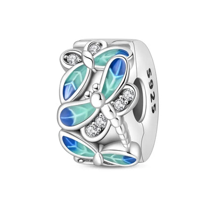 925 Sterling Silver Colorful Butterfly Star Moon Flower Beads Clip Charm for DIY Bracelet Fine Zircon Jewelry