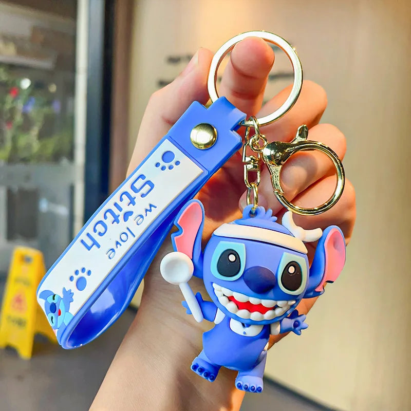 Kawaii Anime Disney Keychain Set Featuring Mickey Mouse, Minnie, Lilo & Stitch