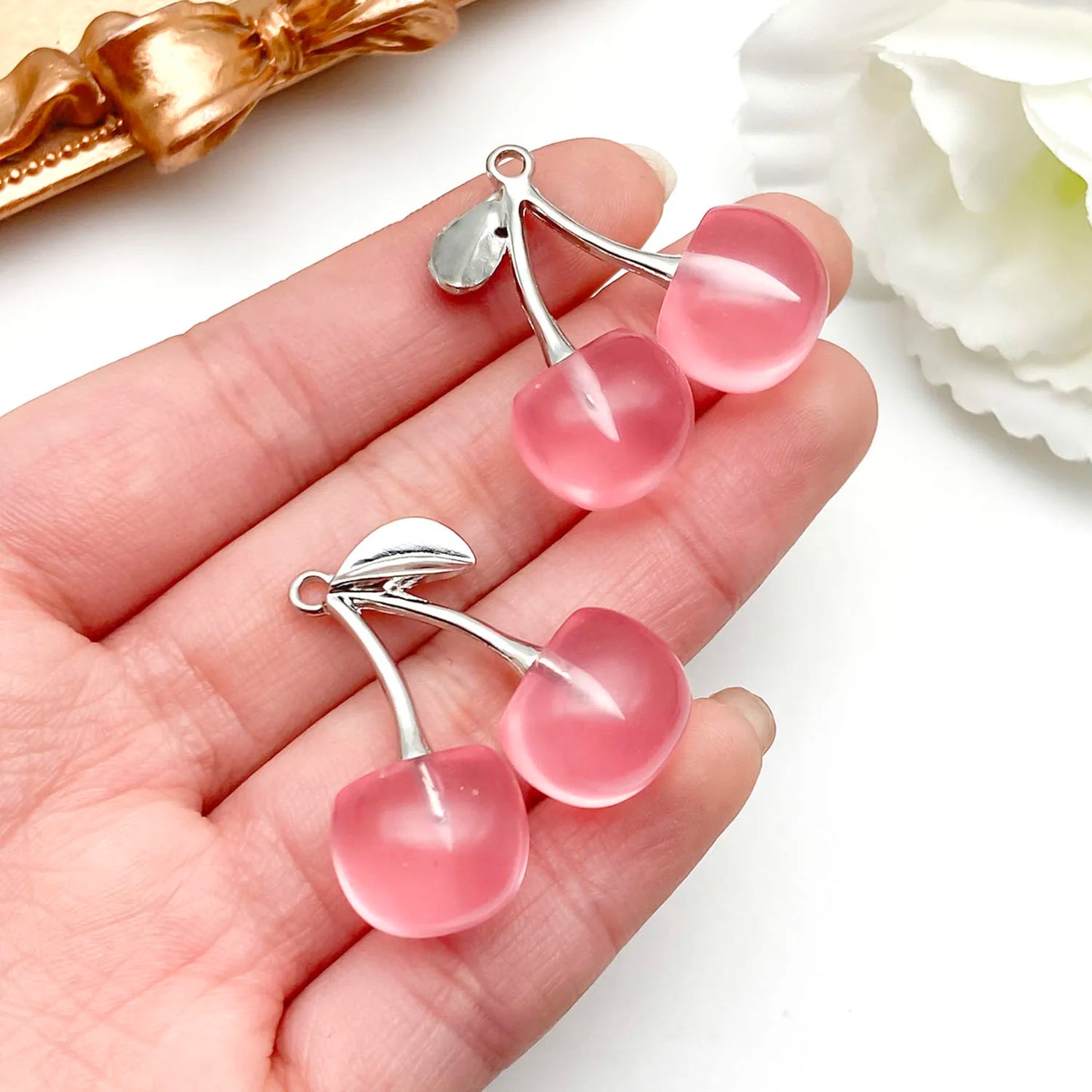 3D Resin Cherry Charm Set for Jewelry Making - Cute and Romantic Craft Accessories