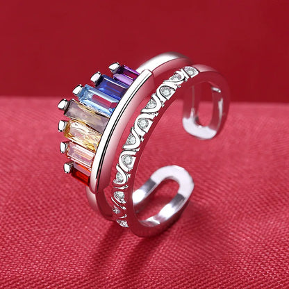 Elegant 925 Sterling Silver Heart Zircon Adjustable Ring for Women