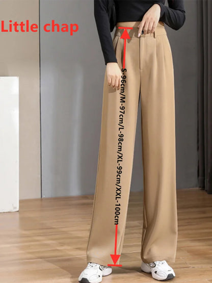 Women Chic Korean Office Wide Leg Vintage Straight Trousers