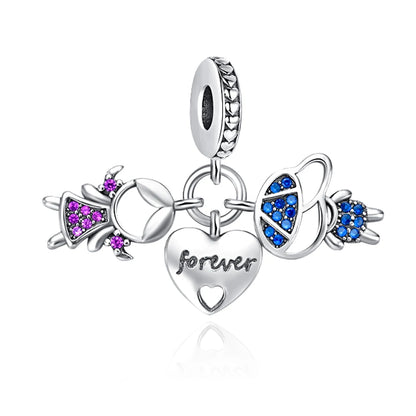 Authentic 925 Sterling Silver Key Ring Charm Holder Set for Women A1645diao