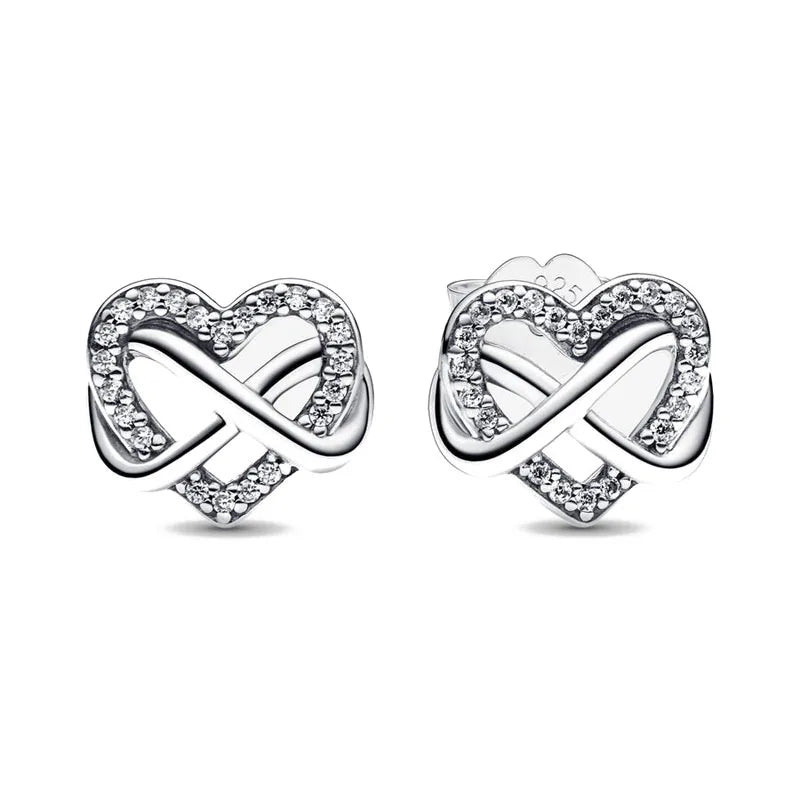 Elegant Sterling Silver Pink Bow Earrings with Red Heart and Snowflake Design for Women P1747