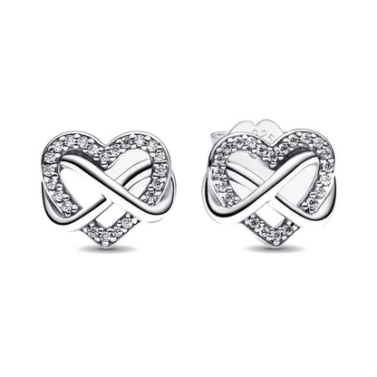 Elegant Sterling Silver Pink Bow Earrings with Red Heart and Snowflake Design for Women P1747
