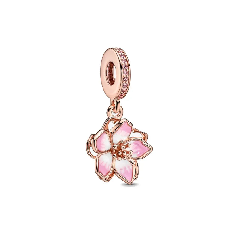 925 Silver Heart-Shaped Beads with Lotus and Bird Pendant for European Bracelet DIY Exquisite Jewelry