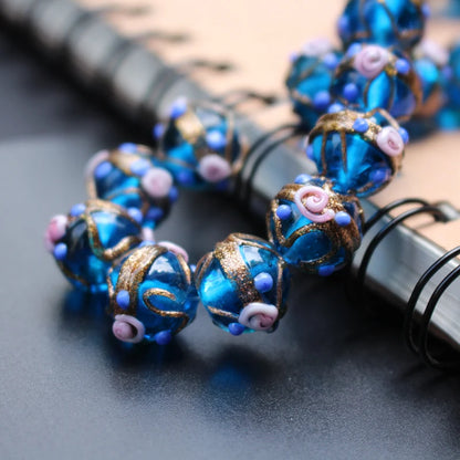 Handmade Lampwork Glass Flower Beads Set with Gold Accents for Jewelry Crafting