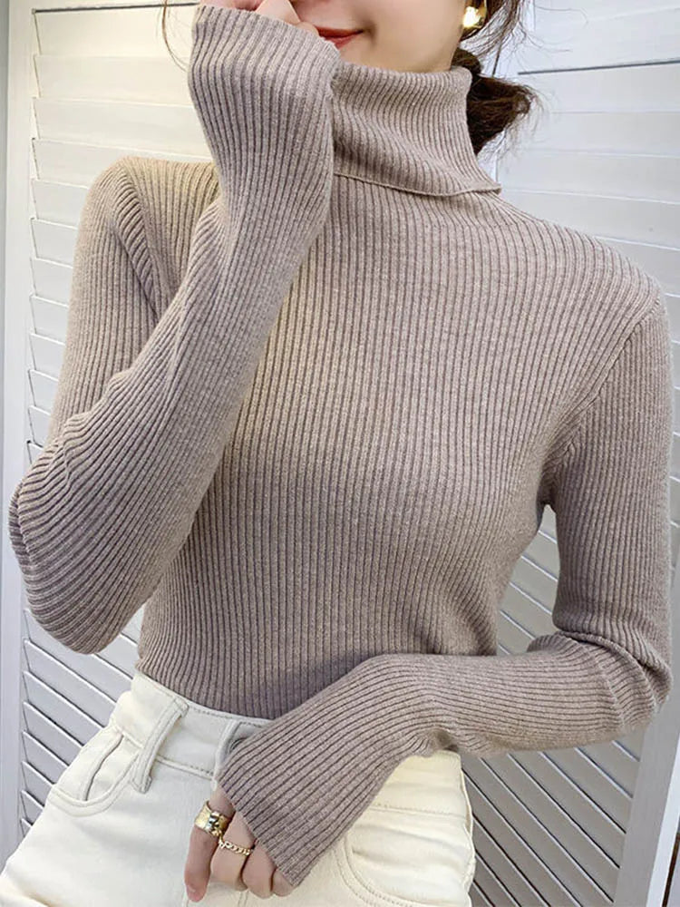 Women Slim Turtleneck Long Sleeve Pullover Sweater Autumn