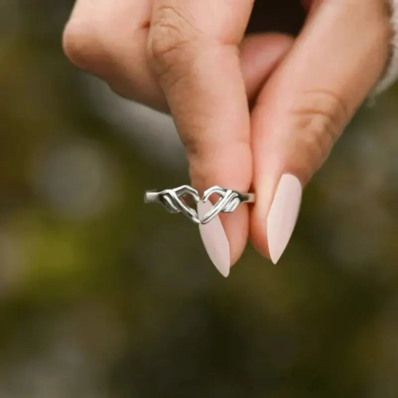 Huitan 925 Sterling Silver Heart Gesture Ring I Love You Forever Adjustable Jewelry RSF107 resizable