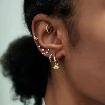 Elegant Water Lake Blue Zircon Hoop Earrings for Women Minimalist Circle Dangle Jewelry Accessories