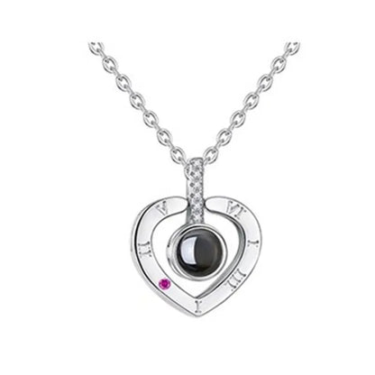 Silver Heart Pendant Necklace with 100 Languages I Love You Engraving for Women Anniversary Gift