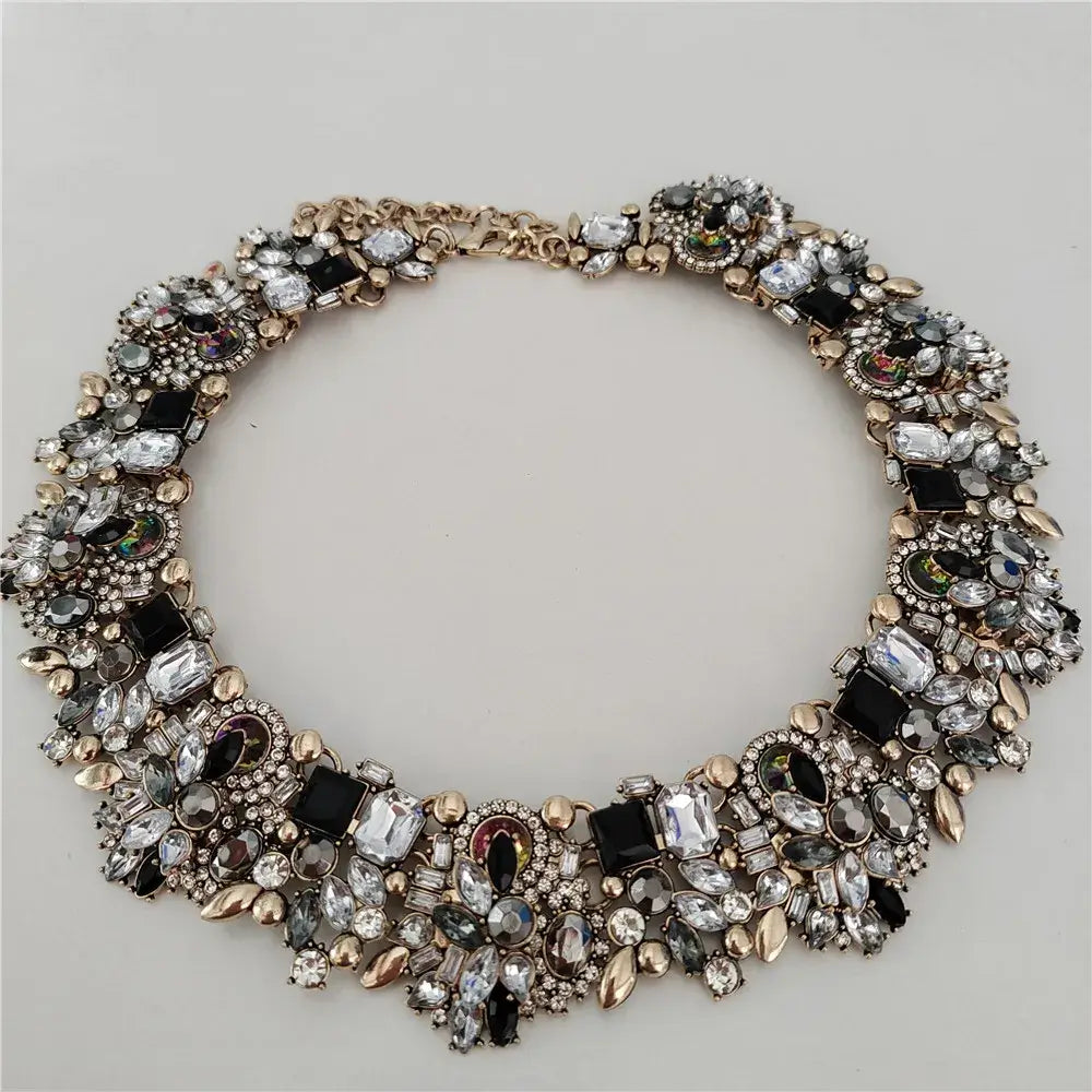 Indian Ethnic Crystal Rhinestone Necklace Earrings Set for Bridal 2024 Black