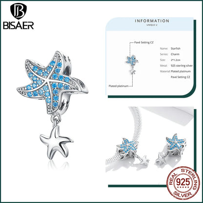 BISAER Ocean Charm 925 Sterling Silver Dolphin and Mermaid Bead with Blue CZ for DIY Jewelry EFC252 CHINA