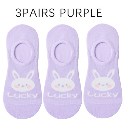 Kawaii Rabbit No Show Socks For Women 3 Pairs Cotton