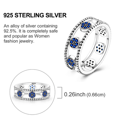 Blue Zircon Evil Eye Ring in 925 Sterling Silver for Women - Sparkling Palm Star Moon Wedding Jewelry Gift LKTR198