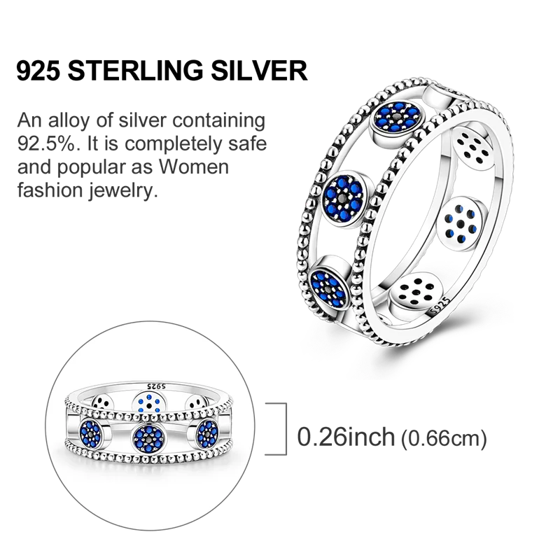Blue Zircon Evil Eye Palm Star Moon Ring in 925 Sterling Silver for Women - Elegant Wedding Jewelry Gift LKTR304