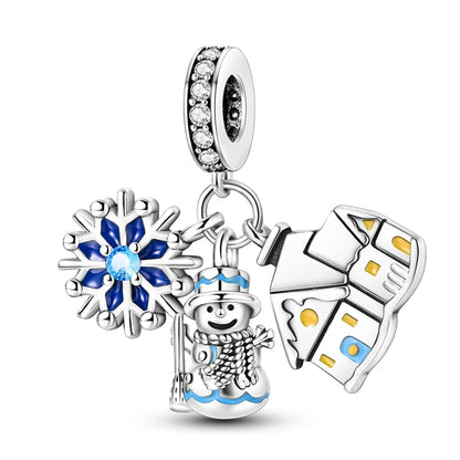 Sterling Silver Snowman Charm Beads for Bracelets Jewelry Gift KTC935