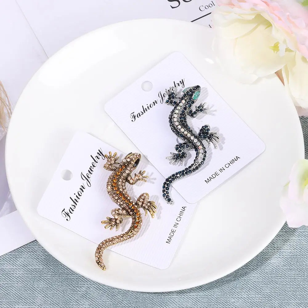Vintage Rhinestone Lizard Gecko Brooch Pin for Gift Bags