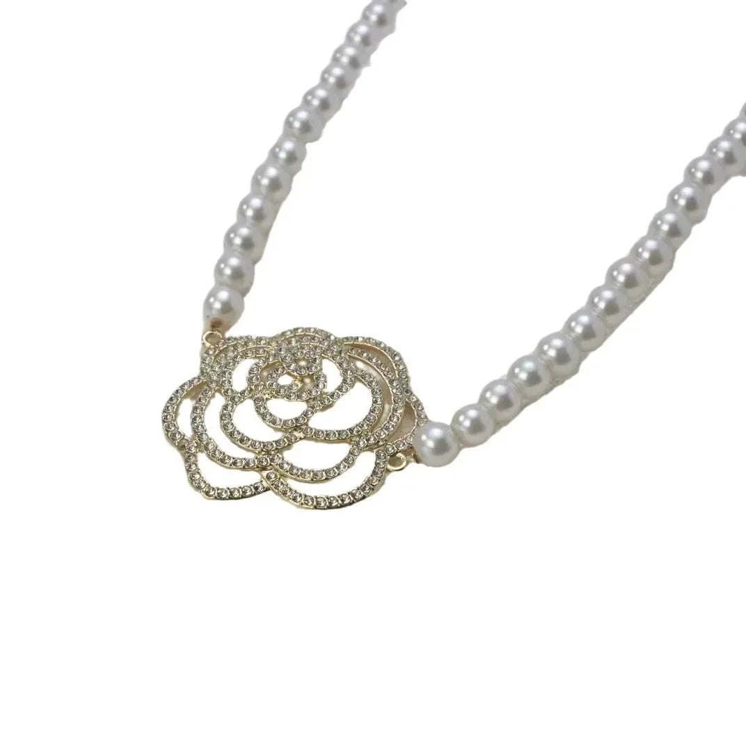 Luxury Camellia Pearl Necklace Long Versatile Sweater Chain for Women