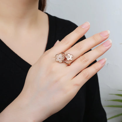Luxury Stainless Steel Five Leaf Flower Jewelry Set for Women Featuring Bracelet Necklace Earrings and Rings