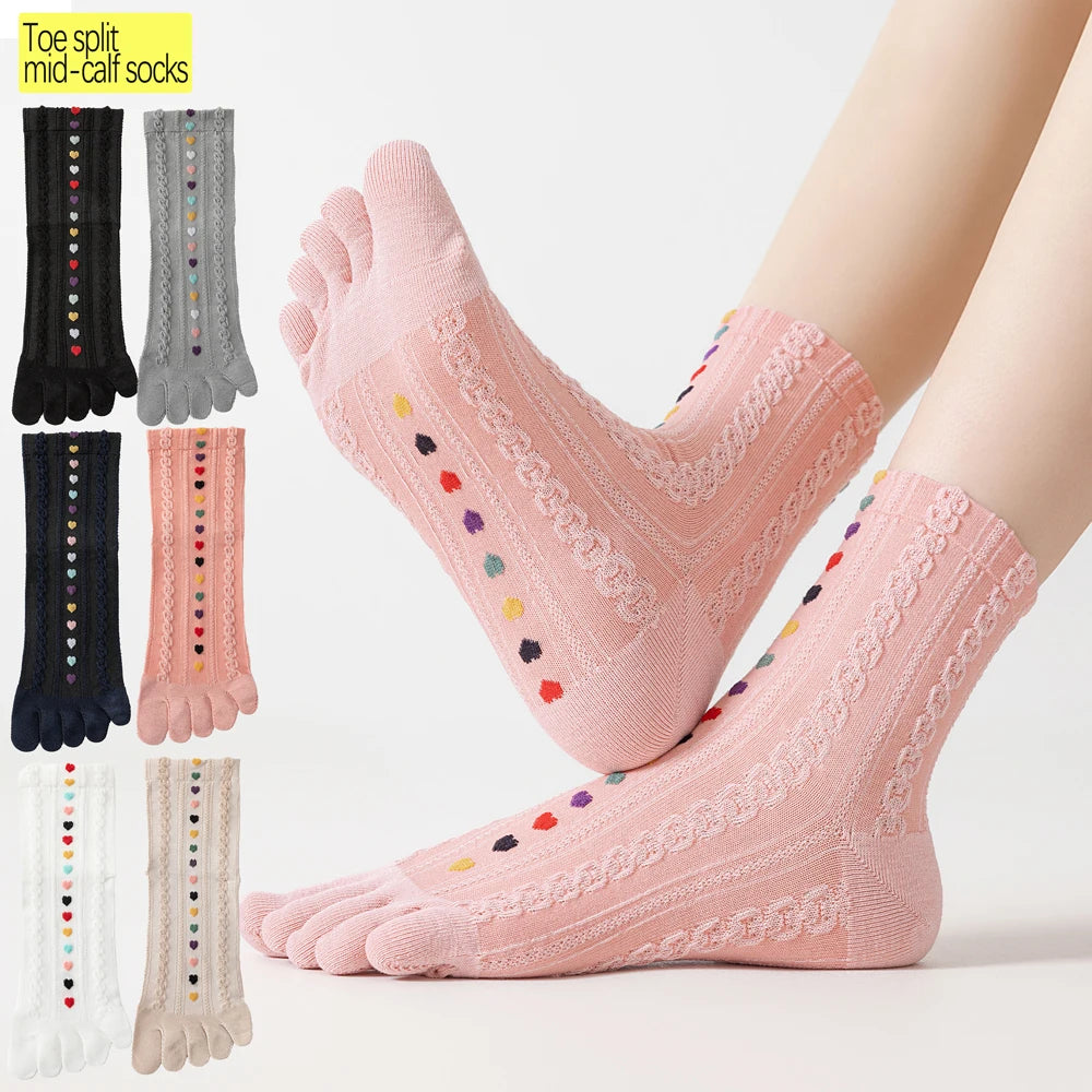 3 Pairs Womens Split Toe Mesh Ankle Socks With Heart