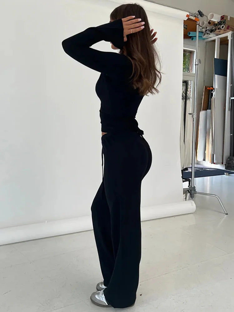 Vintage Women Lounge Set Two Piece V Neck Tie Top And Pants