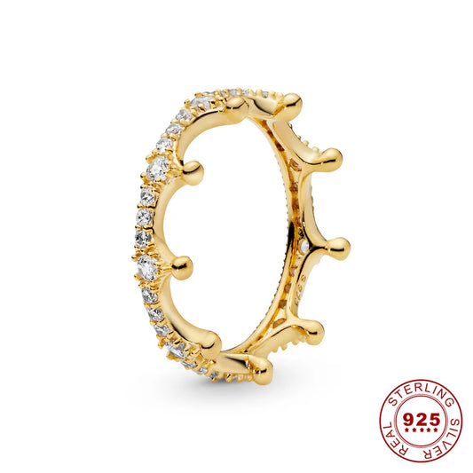 Crown 925 Sterling Silver Stackable Ring with Rose Gold Shiny Zircon for Women Ideal Wedding and Party Gift PAR007-B