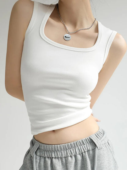 Women Ribbed U Neck Tank Top Cotton Blend Basic Summer