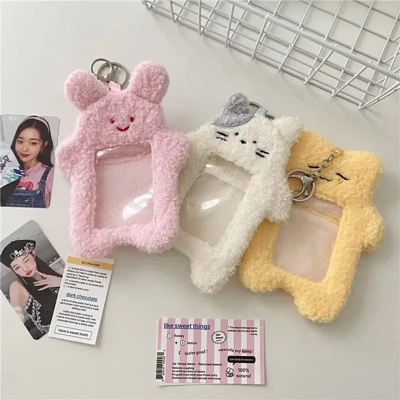 Kawaii Cartoon Plush Photocard Holder Keychain Desk Accessory