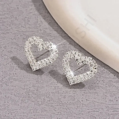 Bling Sweet Heart Geometric Glass Stud Earrings for Trendy Elegant Women