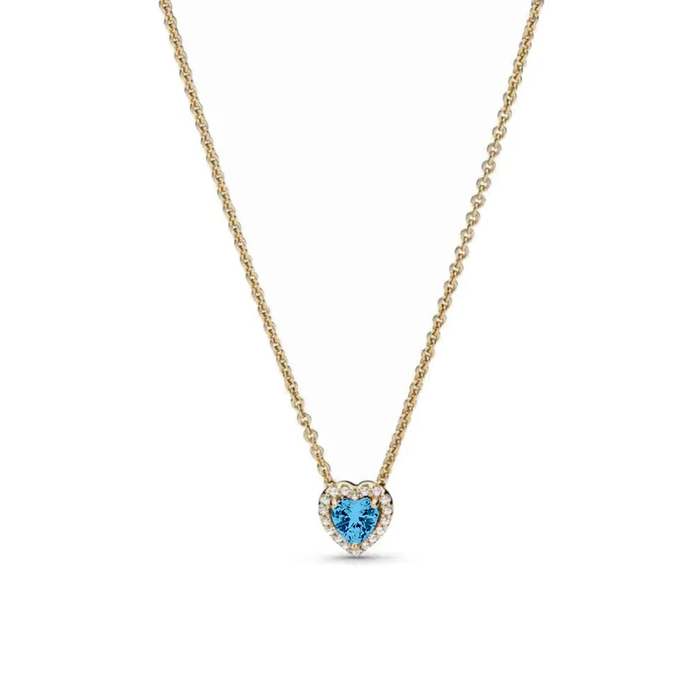 925 Silver Heart-Shaped Necklace with Purple Blue Green Zircon for Exquisite Jewelry Gifts for Women