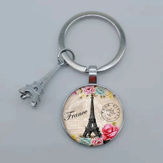 Paris Eiffel Tower Glass Pendant Keychain for Women with Artistic Design